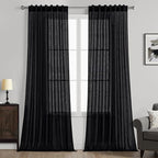 MIULEE Black Linen Curtains 96 Inch Length 2 Panels by MIULEE