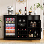 Coffee Bar Cabinet with Fridge, Fluted Wine Bar Cabinet with Wine Rack and - Image 3