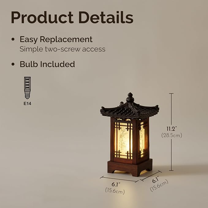 Traditional Korean Wood Lamp | Handmade Asian Oriental Table Lantern | Bedside - Image 5