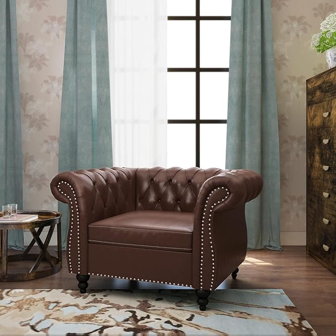 AVZEAR Leather Upholstered Armchair, Single Sofa Chair - Image 3