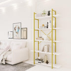 5 Tiers Bookshelf Organizer White Faux Marble Shelf, Modern Open Display - Image 3