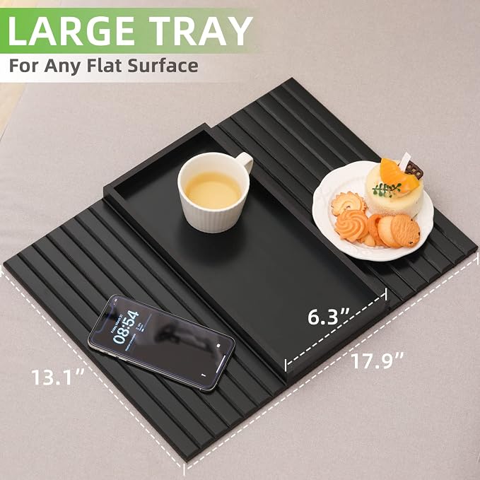 GEHE Bamboo Sofa Arm Tray, Foldable Couch Arm Tray Side Table, Anti-Falling - Image 2