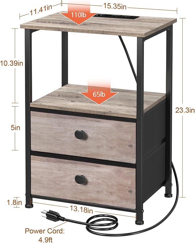 LOAKEKEL Night Stand Set 2, LED Nightstand - Image 3