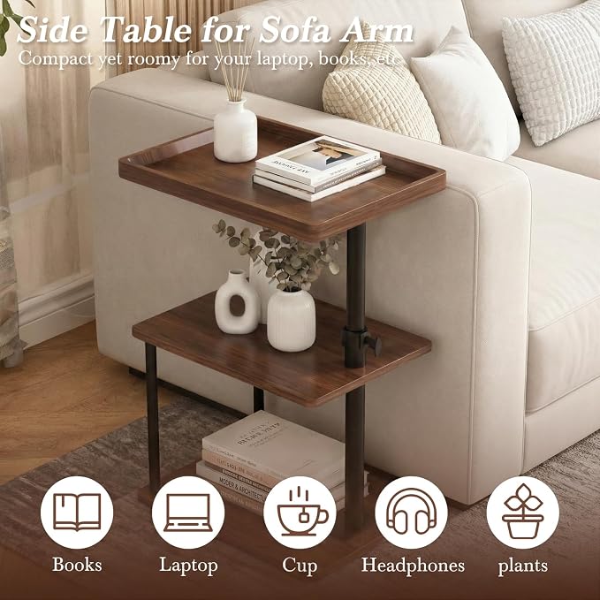 Faesun C Table End Table Adjustable Height, 360°Swivel TV Tray Table - Image 4
