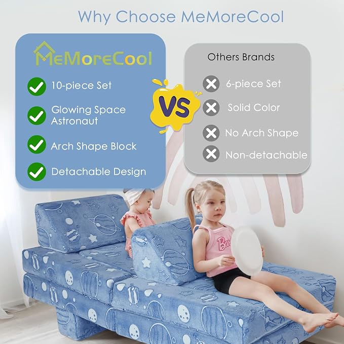 MeMoreCool Kids Couch, 10-Piece Modular Play Couch - Image 4