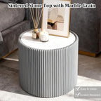 SSLine Round Drum Coffee Table Modern Sintered Stone Top Side End Table in Grey - Image 5