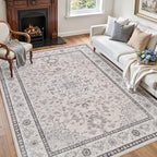 6x9 Area Rugs Living Room: Bedroom Washable Carpet Beige & Grey | Large Vintage - Image 3