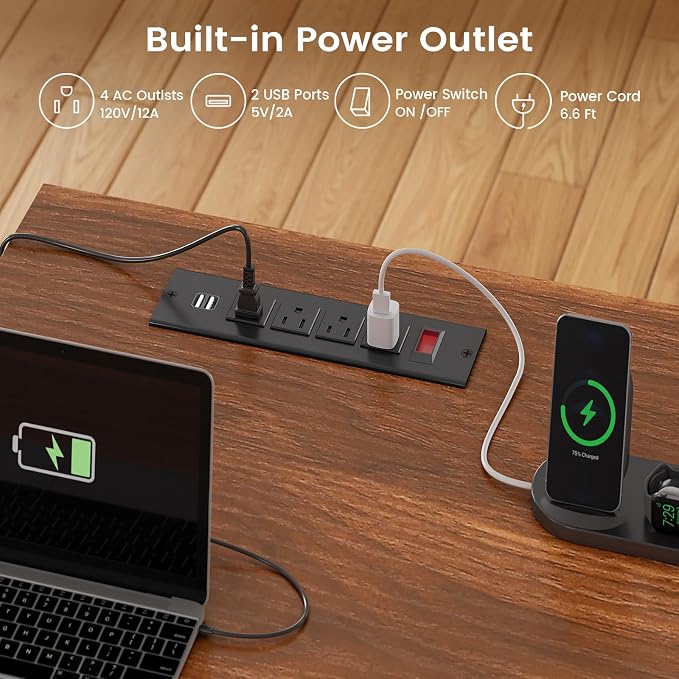 SEDETA L Shaped Desk with 4 Drawers, Corner Computer Desk with Power Strip - Image 8
