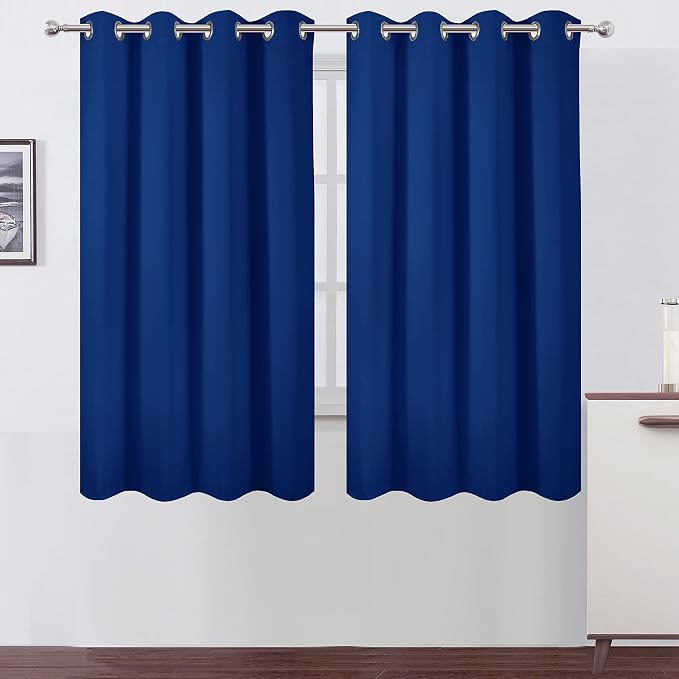Blackout Curtains 52 x 63 inch/Royal Blue Curtains Set of 2 Panels/Thermal by Lemomo