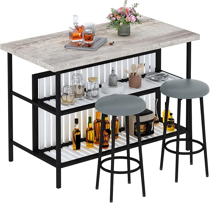 AWQM Kitchen Island with Seating & Storage Shelf, Faux Marble Island Table by AWQM