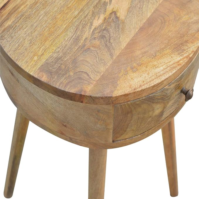 Nordic Inspired Circular Bedside Table 1 Drawer Oak Wood - Image 8