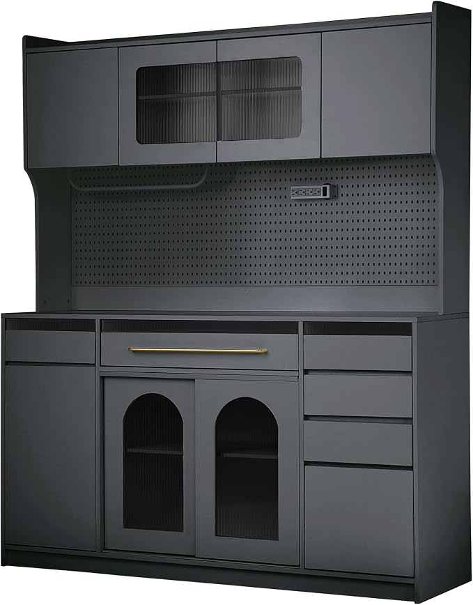 VilroCaz Freestanding Large Kitchen Pantry, Wooden Kitchen Large Coffee Bar - Image 3