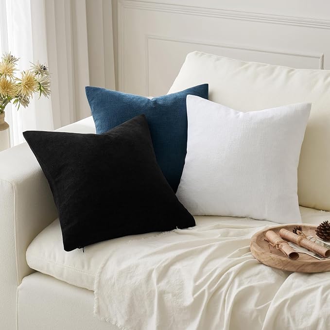 MIULEE Black Chenille Couch Throw Pillow Covers, 20x20 | Set of 2, Soft - Image 3