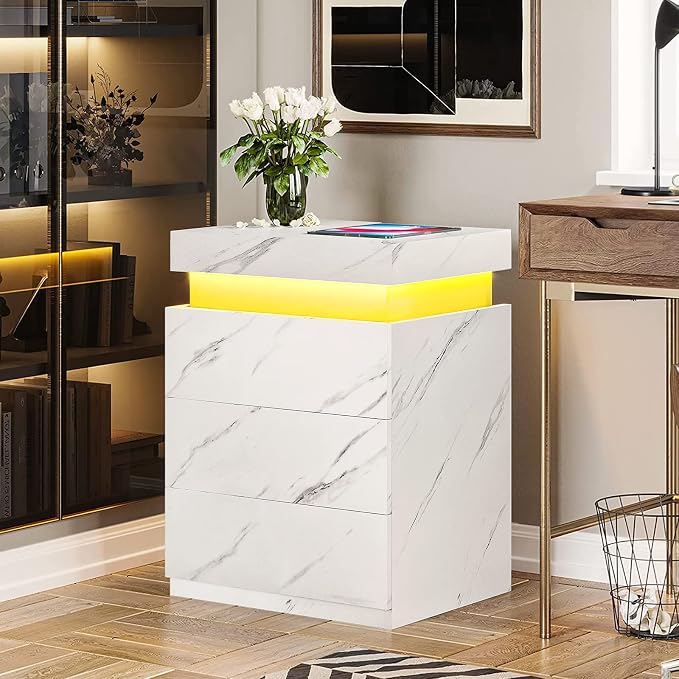 ADORNEVE Nightstand with Charging Station and LED Lights, Night Stand with - Image 8