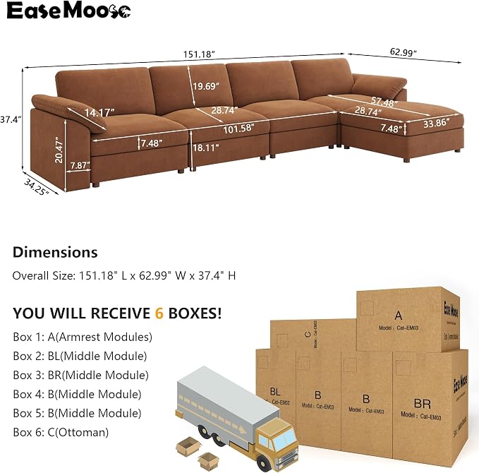 EASE MOOSE Large Sectional Modular Sofa，Large L Shape Sectional Couch Wide Deep - Image 2