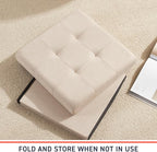 Ornavo Home 2 Pack 15 Inch Folding Storage Ottoman, Square Cube Linen Small - Image 7