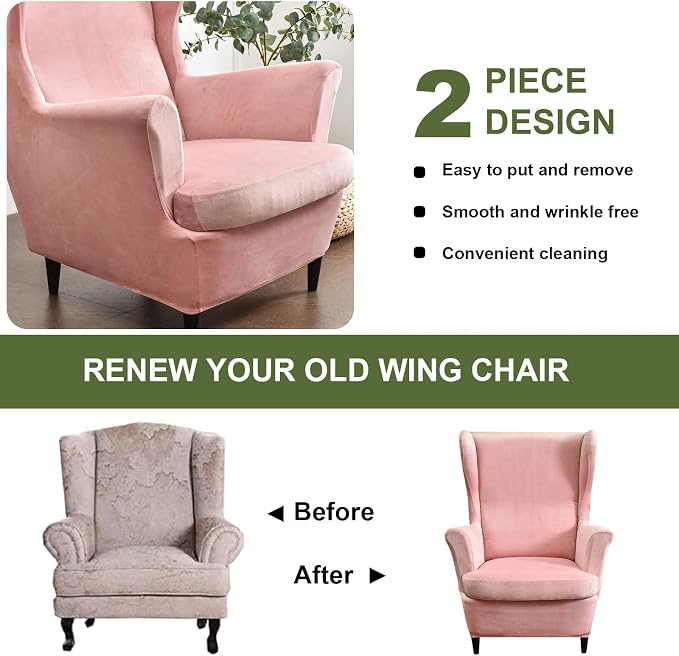 HAOYONG Velvet Wingback Armchair Covers 2-Piece Elastic Stretch Wingback Chair - Image 7