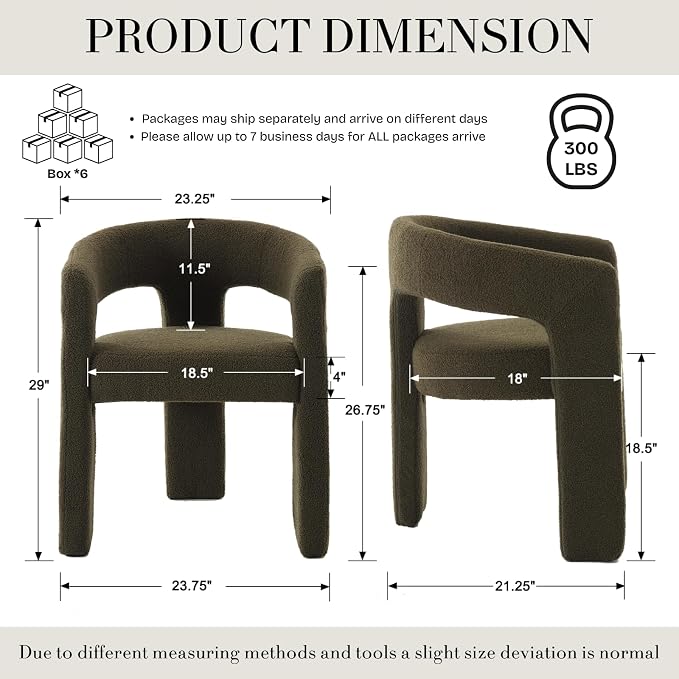 Modern Sherpa Dining Chairs Set of 6, Upholstered Barrel Chairs - Image 2