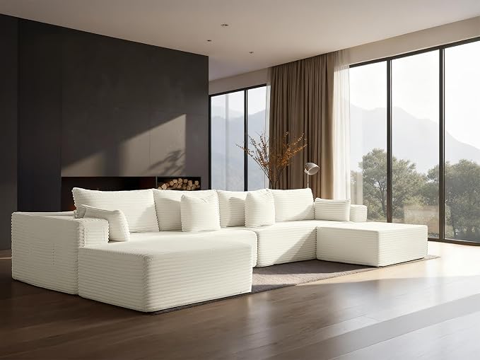 138" Cloud Sectional Couch, Comfort U Shaped Sofa by VYUXWO