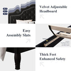 Allewie King Bed Frame with Adjustable Velvet Tiara Headboard, Upholstered - Image 4