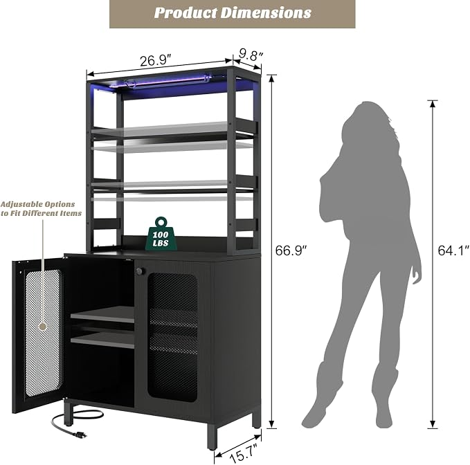 Aheaplus Bar Cabinet with Power Outlets, Coffee Bars Station - Image 2