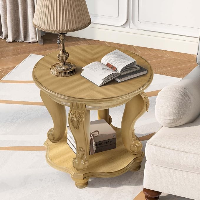 Round End Table for Living Room, Solid Wood Sofa Side Table - Image 2