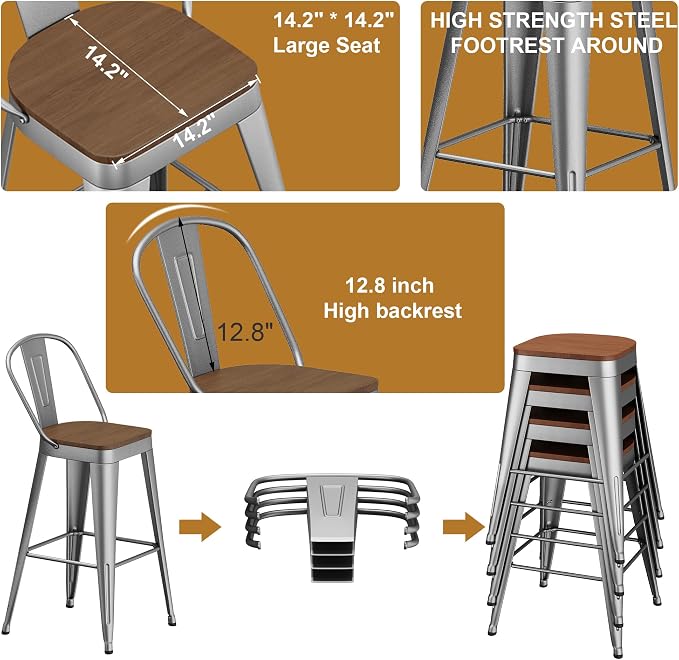 Andeworld Metal Bar Stools Set of 4, 24 inch Counter Height Barstools - Image 6