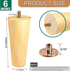 Yaliuliu 6 Inches Round Solid Wood Furniture Legs Set of 4, Natural Wooden - Image 3