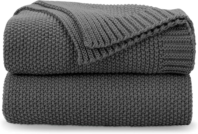 CozeCube Charcoal Grey Seed Stitch Throw Blanket 60"x80", Farmhouse Decor | by CozeCube