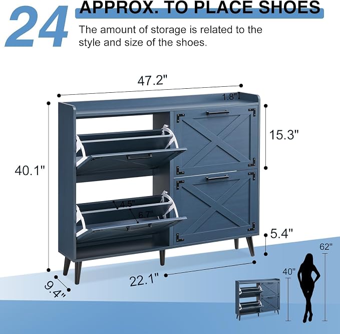 Barnyatoh Shoe Storage Cabinet, Farmhouse Shoe Organizer - Image 2