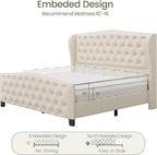 LARMACE Queen Size Bed Frame Velvet Upholstered Platform Bed - Image 7