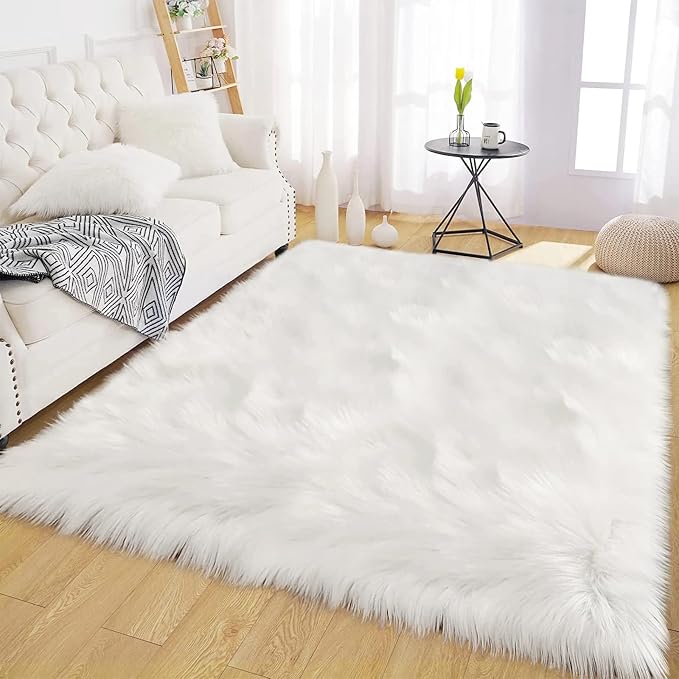 Latepis White Faux Fur Rug 3x5, Faux Sheepskin Rugs - Image 9