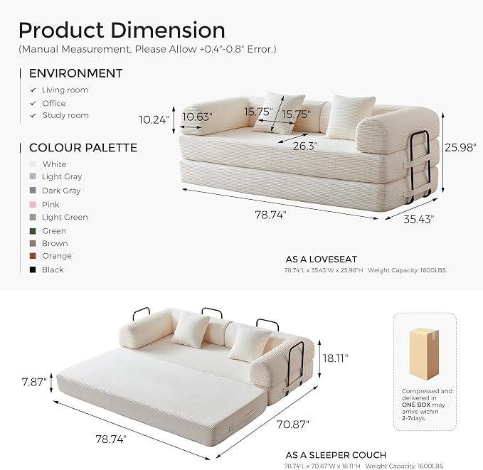 79" Convertible Sofa Bed with Fixed-Shape Frame & Removable Armrests, Modular - Image 2