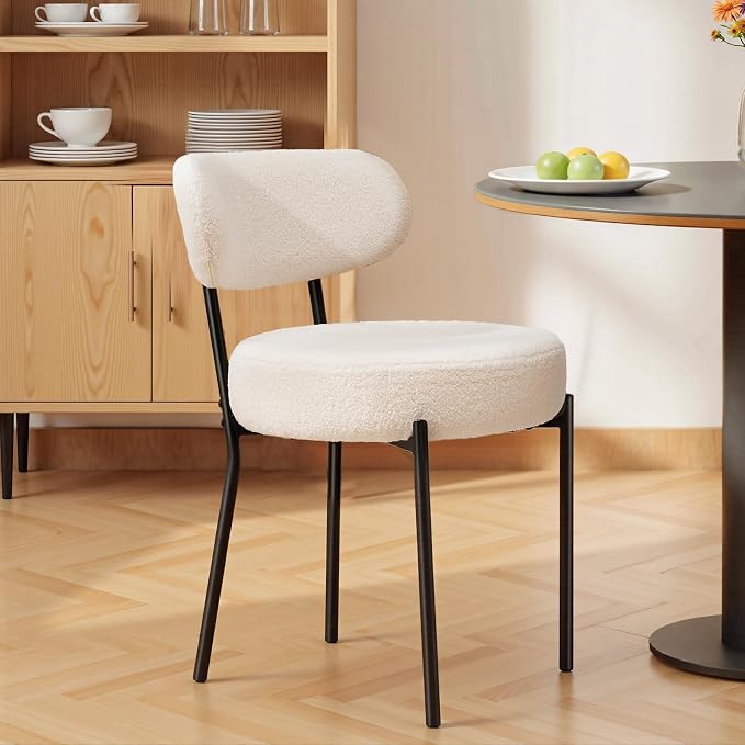 DUMOS Dining Chairs Set of 2, Mid Century Modern Chair Round Upholstered Curved - Image 3