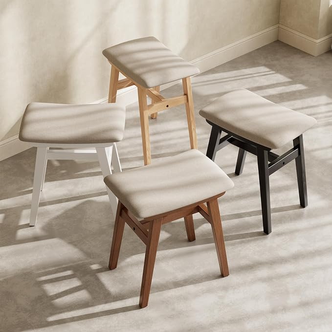 Muwuele Solid Wood Vanity Stool, Compact Makeup Chair - Image 9