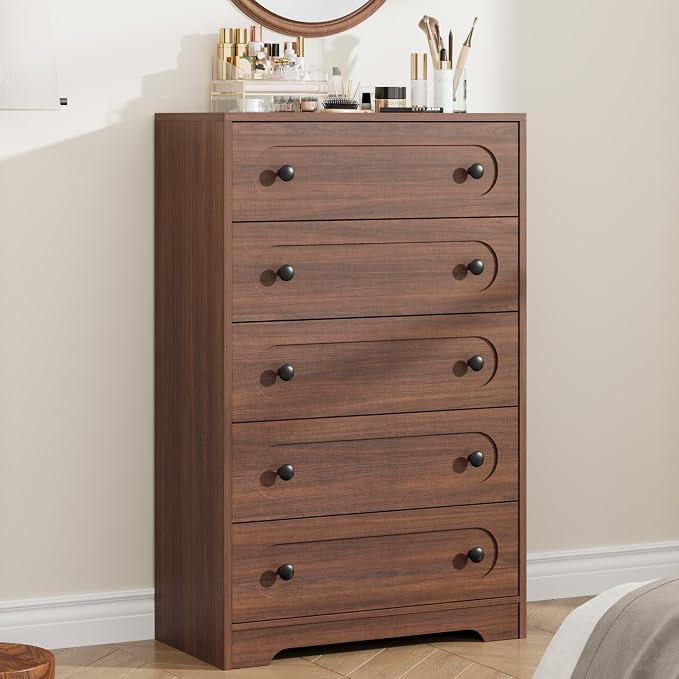 Garvee 5 Drawer Dresser for Bedroom, Wooden Mid Century Modern Chest of Drawers by Garvee