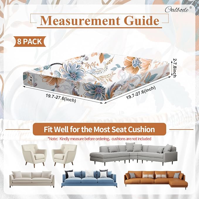 CALBODE 8Pcs High Elastic Digitally Printed Sofa Seat Cushion Cover, Soft & - Image 2
