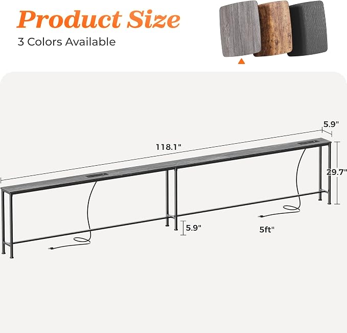SUPERJARE 118.1 Inch Sofa Table - Image 2