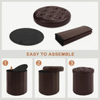 CAROLMADE Round Storage Ottoman, PU Leather Folding Footrest Stool - Image 8