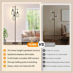 Nintiue Dimmable Floor Lamp, 3x800LM LED Bulbs Included, Farmhouse Industrial - Image 2