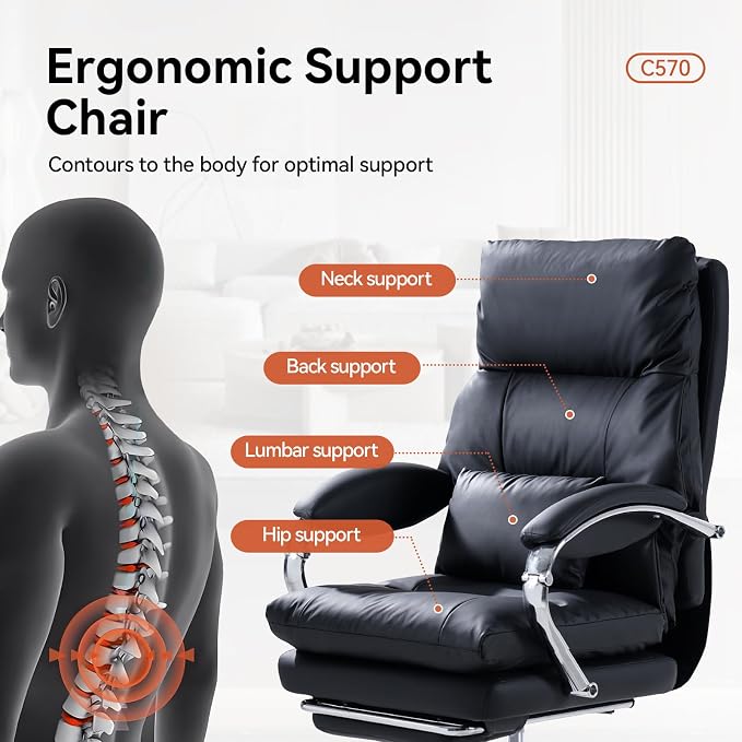 LEAGOO Office Chair with Foot Rest, Swivel Computer Desk Chair PU Leather - Image 5