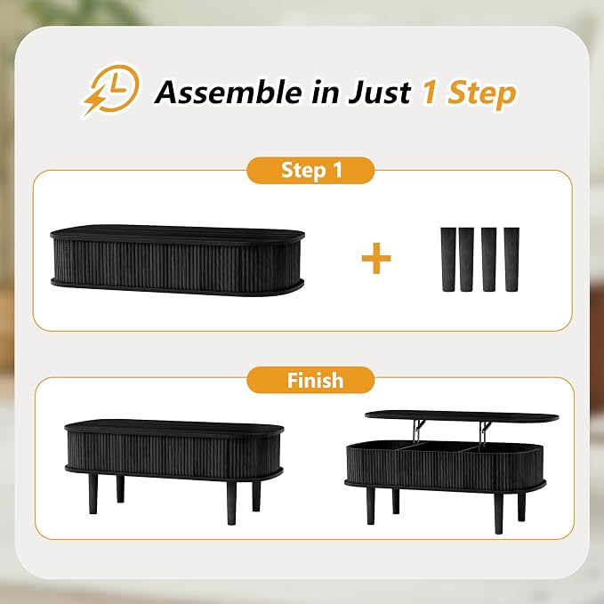 Fully Assembled Fluted Lift Top Coffee Table - Image 3