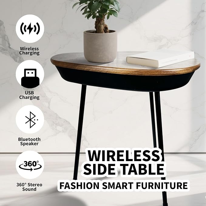 Smart Side Table with Bluetooth Speaker & Wireless Charging Modern End Table - Image 6