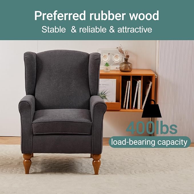Coffee Table & Armchair Set, High-Back Wingback Chair - Image 6
