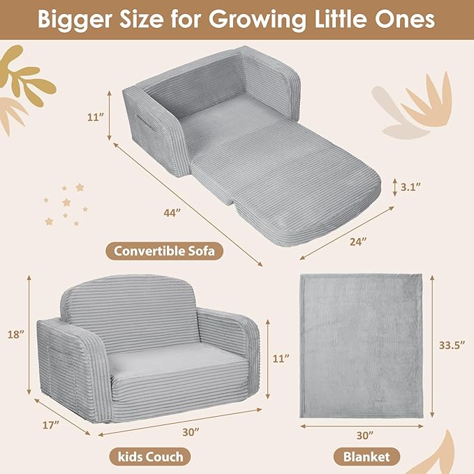 Foryoomi Extra Wide 2 in 1 Convertible Toddler Kids Couch - Image 2