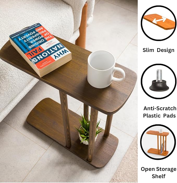 C-Shaped Solid Wood End Table, Side Table - Image 3