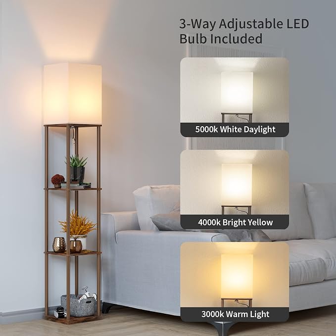 SUNMORY Floor Lamp with Shelves, Modern Square Standing Lamp with 3 Color - Image 2