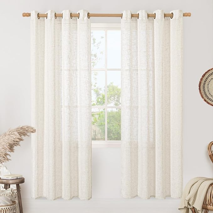 Cream Linen Curtains 80 inches Long 2 Panels Set, Sheer White Light Filtering by LAMIT