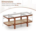 Giantex Rattan Coffee Table, 47.5" Rectangle Solid Wood Tea Table w/Tempered - Image 2