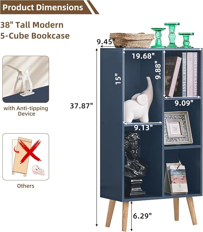 LEYAOYAO 5 Cube Bookshelf 3-Tier Bookcase - Image 2